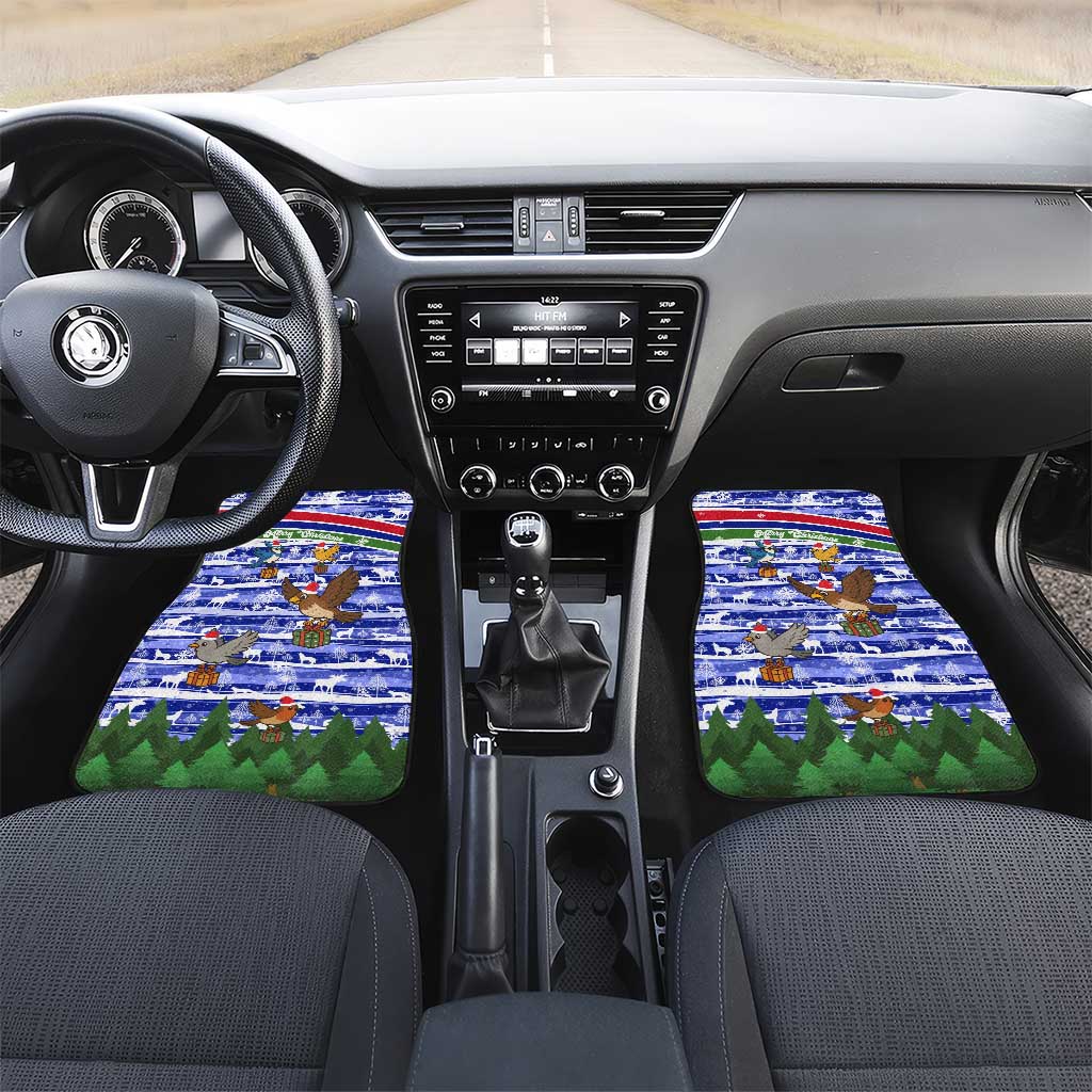 Gambia Christmas Car Mats with Santa Birds Gift Boxes Forest Scene and Snowflake Pattern Design - Wonder Print Shop