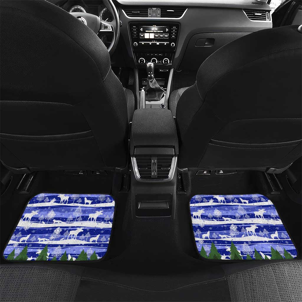 Gambia Christmas Car Mats with Santa Birds Gift Boxes Forest Scene and Snowflake Pattern Design - Wonder Print Shop