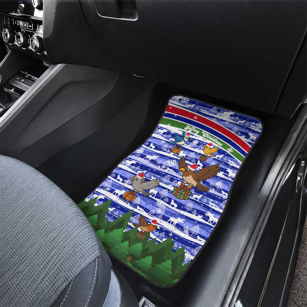 Gambia Christmas Car Mats with Santa Birds Gift Boxes Forest Scene and Snowflake Pattern Design - Wonder Print Shop
