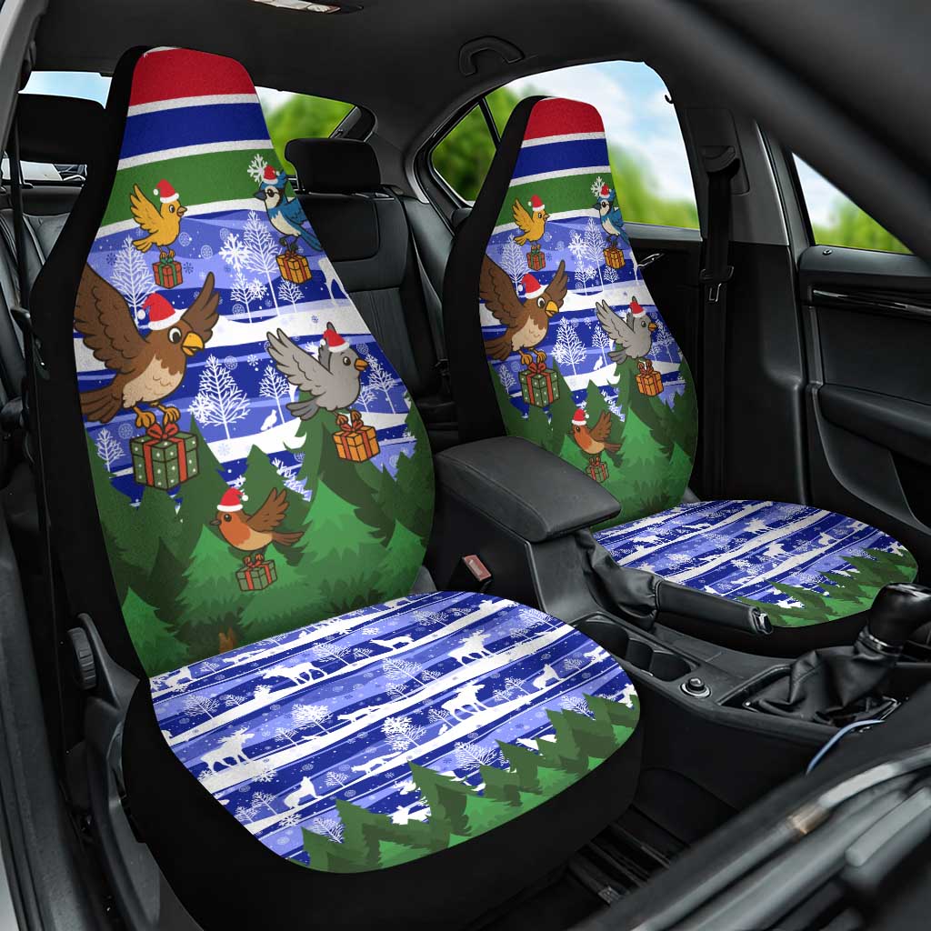 Gambia Christmas Car Seat Cover with Santa Birds Gift Boxes Forest Scene and Snowflake Pattern Design - Wonder Print Shop