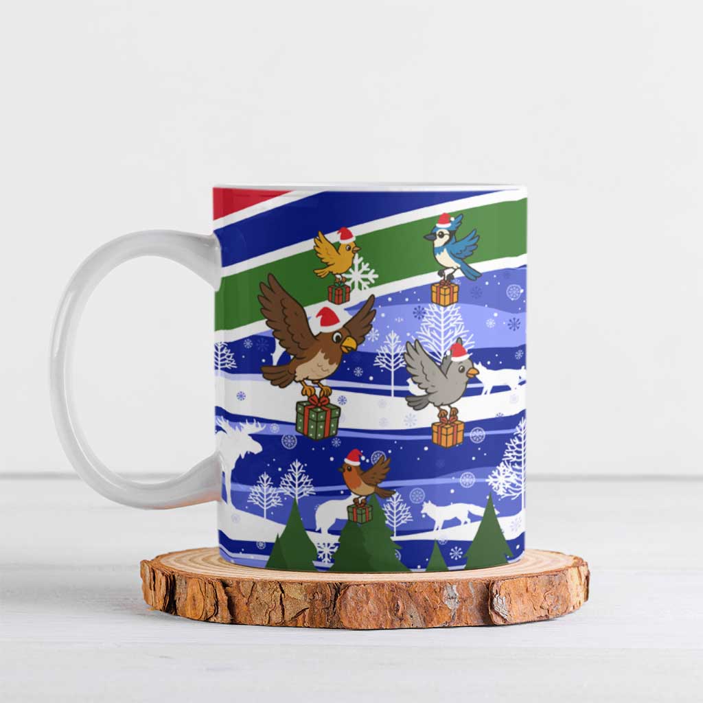 Gambia Christmas Ceramic Mug with Santa Birds Gift Boxes Forest Scene and Snowflake Pattern Design - Wonder Print Shop