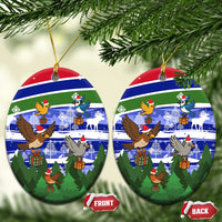 Gambia Christmas Ceramic Ornament with Santa Birds Gift Boxes Forest Scene and Snowflake Pattern Design - Wonder Print Shop