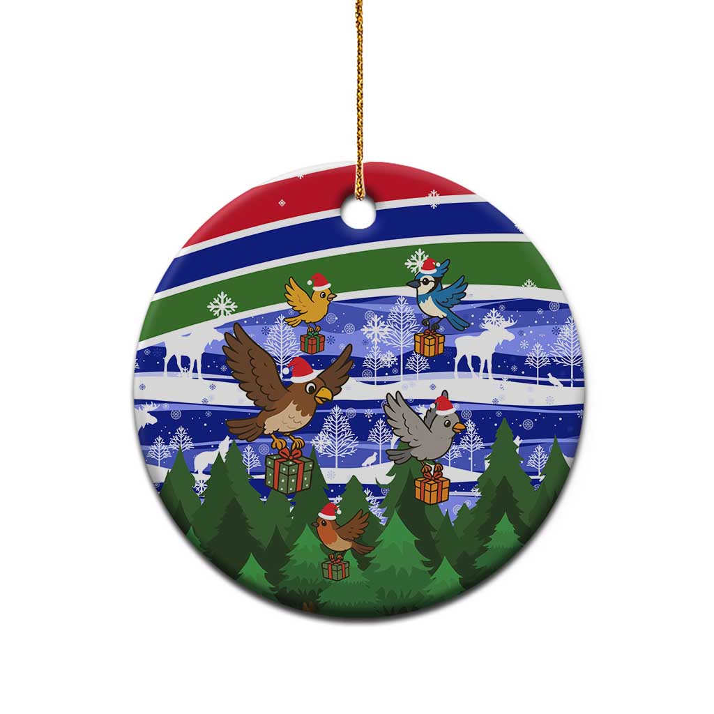 Gambia Christmas Ceramic Ornament with Santa Birds Gift Boxes Forest Scene and Snowflake Pattern Design - Wonder Print Shop