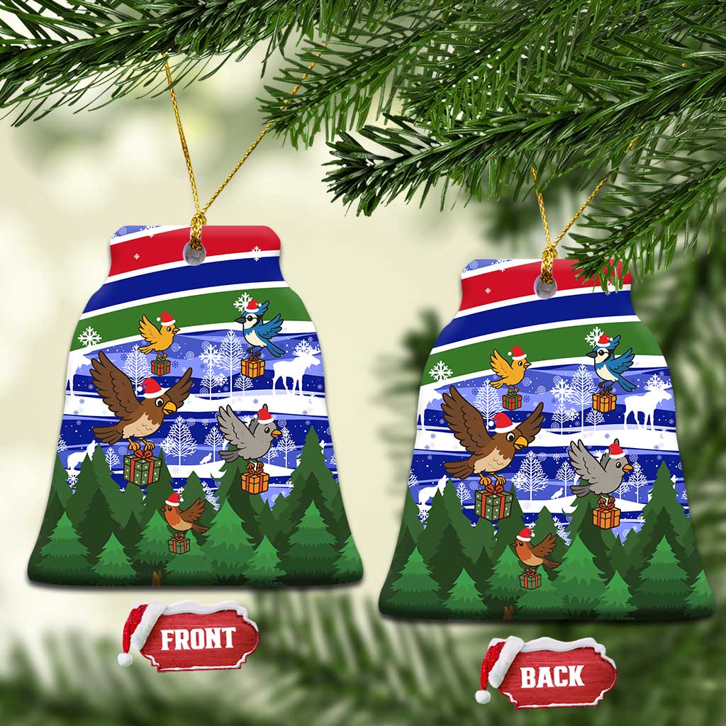 Gambia Christmas Ceramic Ornament with Santa Birds Gift Boxes Forest Scene and Snowflake Pattern Design - Wonder Print Shop