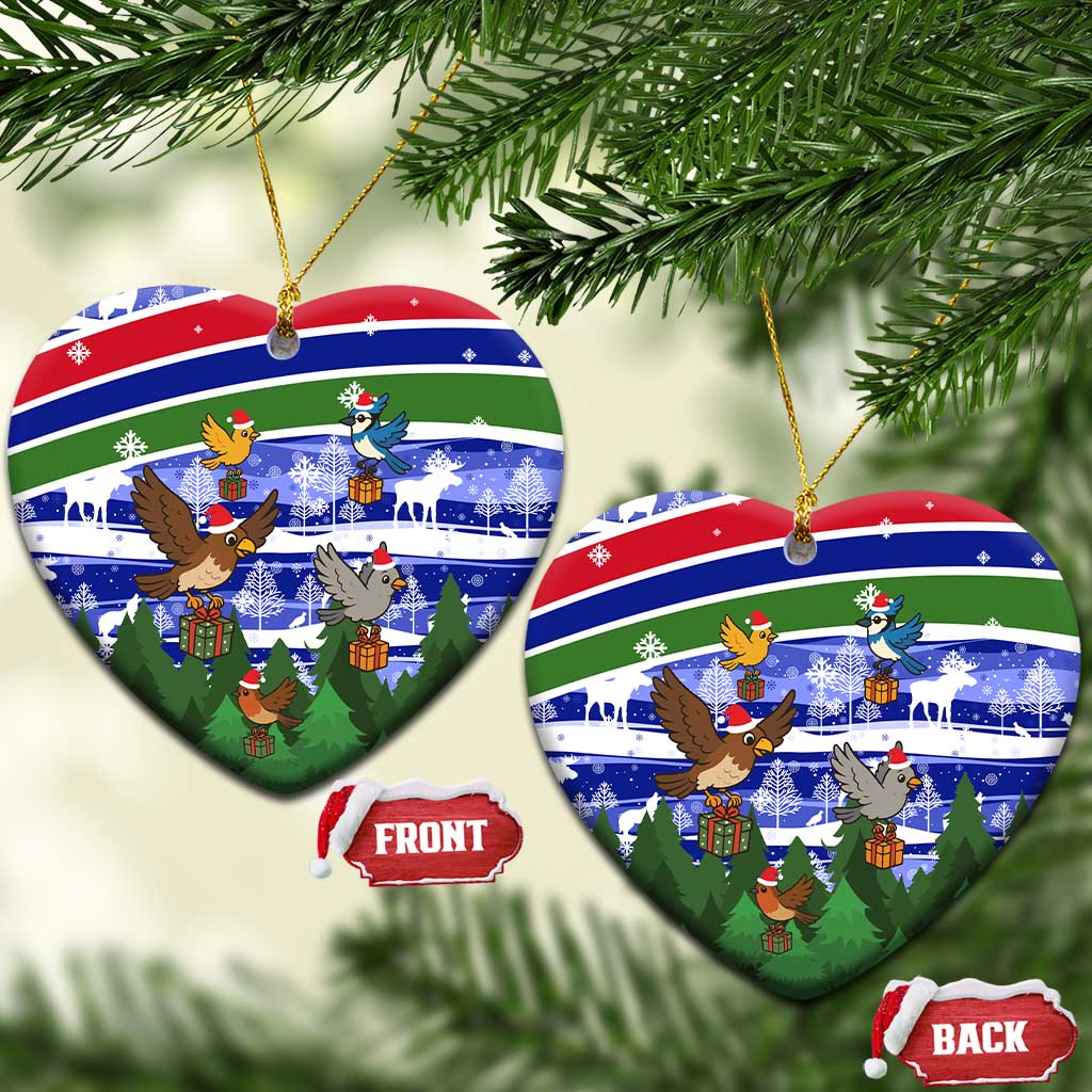 Gambia Christmas Ceramic Ornament with Santa Birds Gift Boxes Forest Scene and Snowflake Pattern Design - Wonder Print Shop
