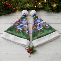 Gambia Christmas Santa Hat with Santa Birds Gift Boxes Forest Scene and Snowflake Pattern Design - Wonder Print Shop