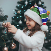 Gambia Christmas Santa Hat with Santa Birds Gift Boxes Forest Scene and Snowflake Pattern Design - Wonder Print Shop