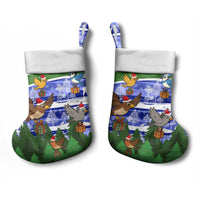 Gambia Christmas Stocking with Santa Birds Gift Boxes Forest Scene and Snowflake Pattern Design - Wonder Print Shop