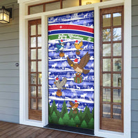 Gambia Christmas Door Cover with Santa Birds Gift Boxes Forest Scene and Snowflake Pattern Design - Wonder Print Shop