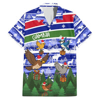 Gambia Christmas Family Matching Mermaid Dress and Hawaiian Shirt with Santa Birds Gift Boxes Forest Scene and Snowflake Pattern Design - Wonder Print Shop