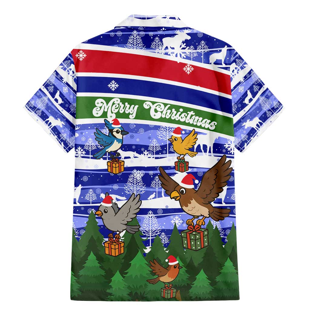 Gambia Christmas Family Matching Mermaid Dress and Hawaiian Shirt with Santa Birds Gift Boxes Forest Scene and Snowflake Pattern Design - Wonder Print Shop