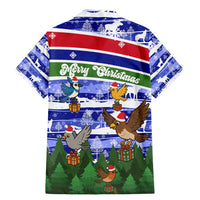 Gambia Christmas Family Matching Mermaid Dress and Hawaiian Shirt with Santa Birds Gift Boxes Forest Scene and Snowflake Pattern Design - Wonder Print Shop