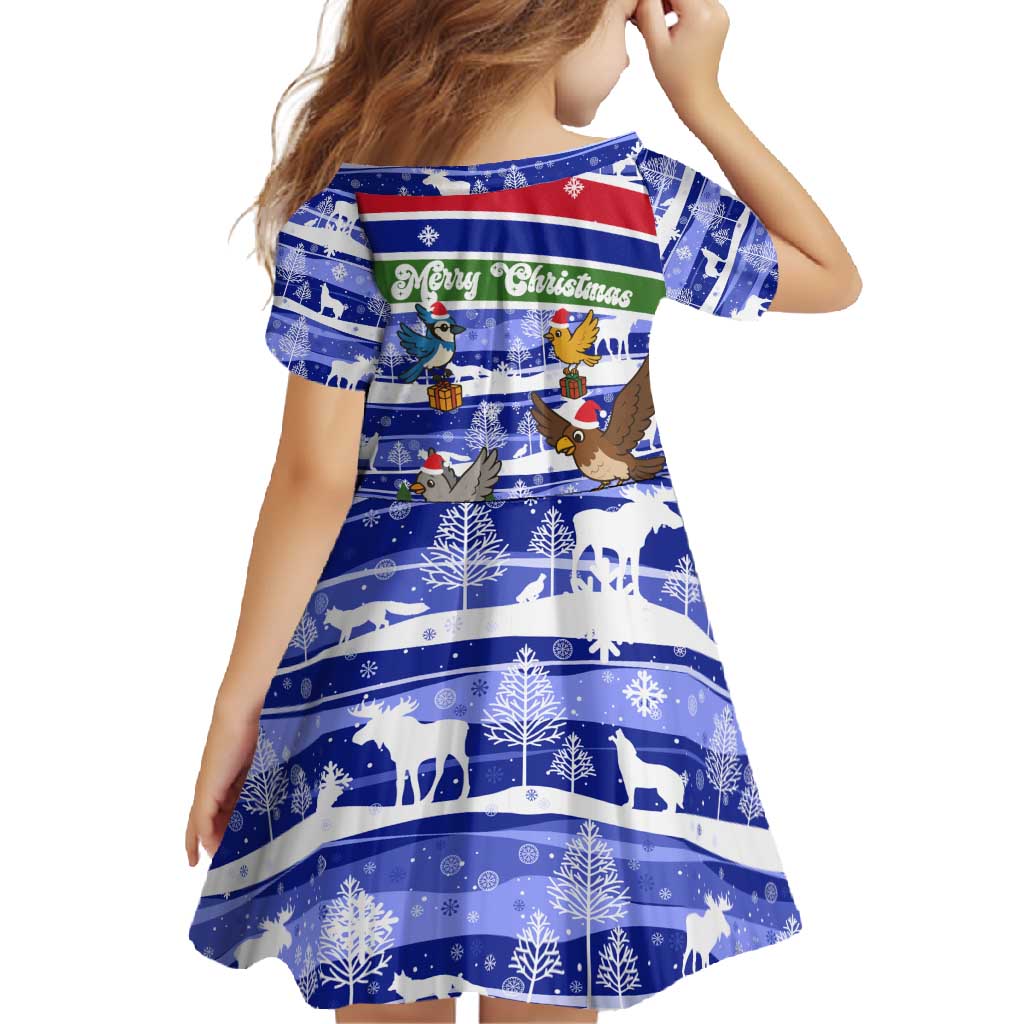 Gambia Christmas Family Matching Off Shoulder Maxi Dress and Hawaiian Shirt with Santa Birds Gift Boxes Forest Scene and Snowflake Pattern Design - Wonder Print Shop