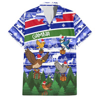 Gambia Christmas Family Matching Puletasi and Hawaiian Shirt with Santa Birds Gift Boxes Forest Scene and Snowflake Pattern Design - Wonder Print Shop