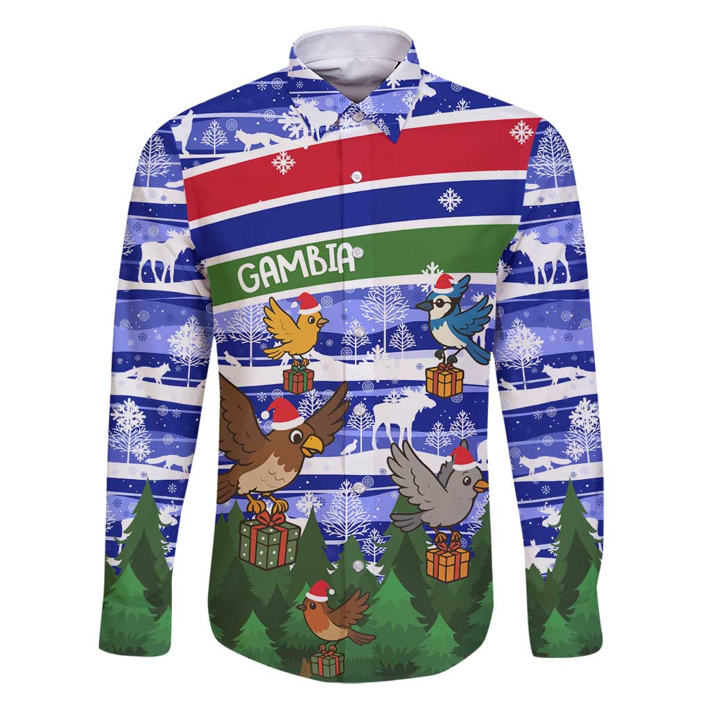 Gambia Christmas Family Matching Puletasi and Hawaiian Shirt with Santa Birds Gift Boxes Forest Scene and Snowflake Pattern Design - Wonder Print Shop