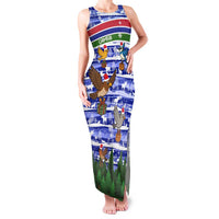 Gambia Christmas Family Matching Tank Maxi Dress and Hawaiian Shirt with Santa Birds Gift Boxes Forest Scene and Snowflake Pattern Design - Wonder Print Shop