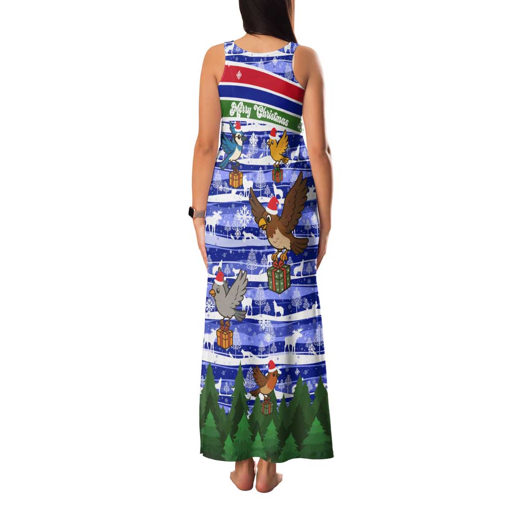 Gambia Christmas Family Matching Tank Maxi Dress and Hawaiian Shirt with Santa Birds Gift Boxes Forest Scene and Snowflake Pattern Design - Wonder Print Shop
