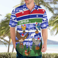 Gambia Christmas Hawaiian Shirt with Santa Birds Gift Boxes Forest Scene and Snowflake Pattern Design - Wonder Print Shop