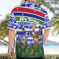 Gambia Christmas Hawaiian Shirt with Santa Birds Gift Boxes Forest Scene and Snowflake Pattern Design - Wonder Print Shop
