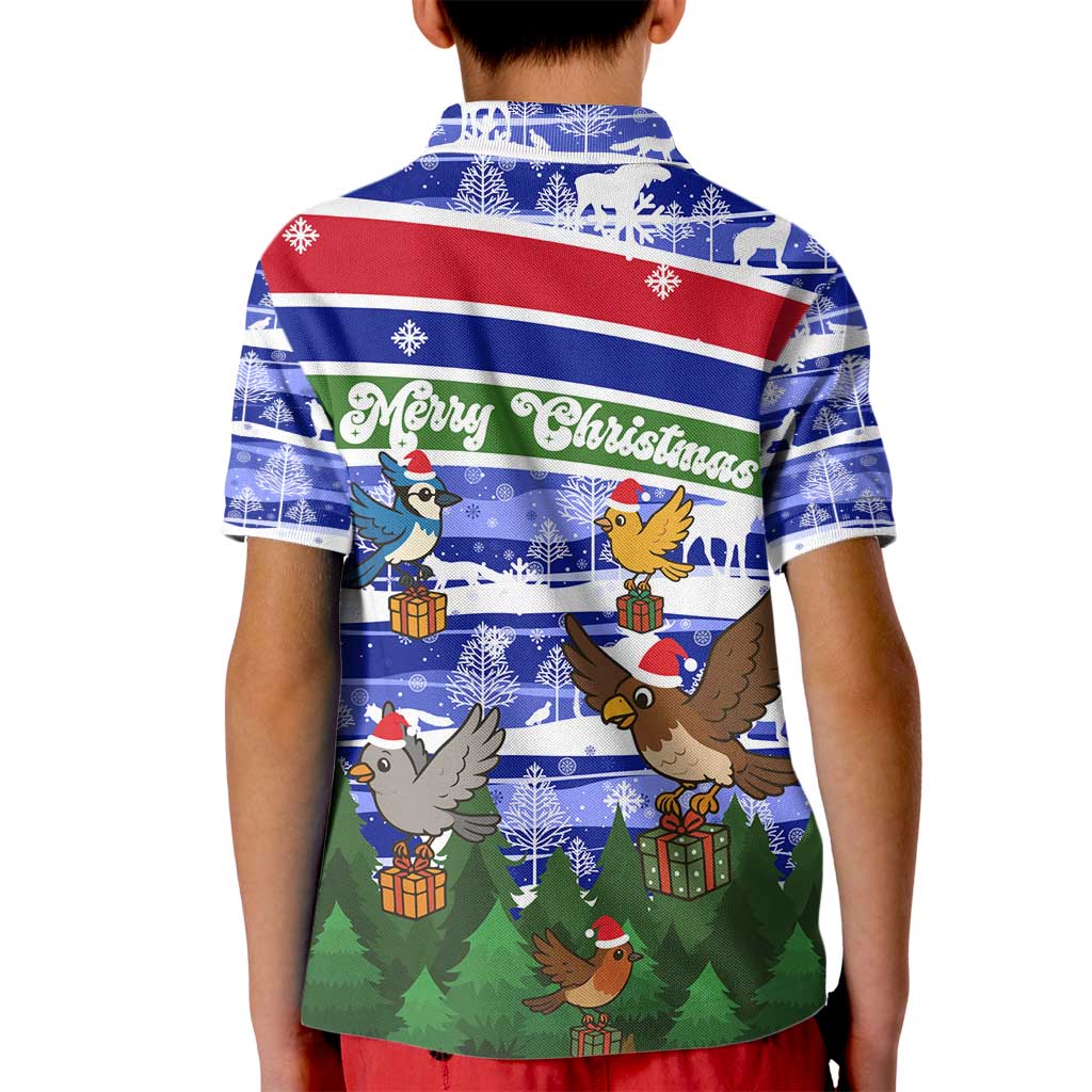 Gambia Christmas Kid Polo Shirt with Santa Birds Gift Boxes Forest Scene and Snowflake Pattern Design - Wonder Print Shop