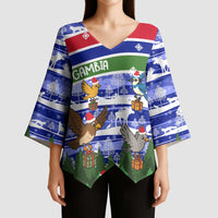 Gambia Christmas Kimono Sleeve Blouse with Santa Birds Gift Boxes Forest Scene and Snowflake Pattern Design - Wonder Print Shop
