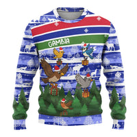 Gambia Christmas Ugly Christmas Sweater with Santa Birds Gift Boxes Forest Scene and Snowflake Pattern Design - Wonder Print Shop