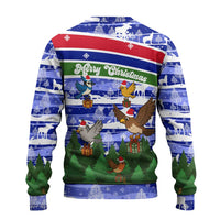Gambia Christmas Ugly Christmas Sweater with Santa Birds Gift Boxes Forest Scene and Snowflake Pattern Design - Wonder Print Shop