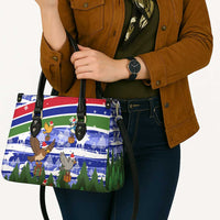 Gambia Christmas Leather Bag with Santa Birds Gift Boxes Forest Scene and Snowflake Pattern Design - Wonder Print Shop
