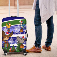 Gambia Christmas Luggage Cover with Santa Birds Gift Boxes Forest Scene and Snowflake Pattern Design - Wonder Print Shop