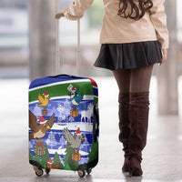 Gambia Christmas Luggage Cover with Santa Birds Gift Boxes Forest Scene and Snowflake Pattern Design - Wonder Print Shop