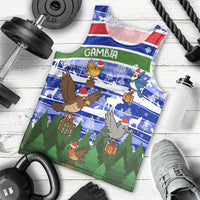 Gambia Christmas Men Tank Top with Santa Birds Gift Boxes Forest Scene and Snowflake Pattern Design - Wonder Print Shop