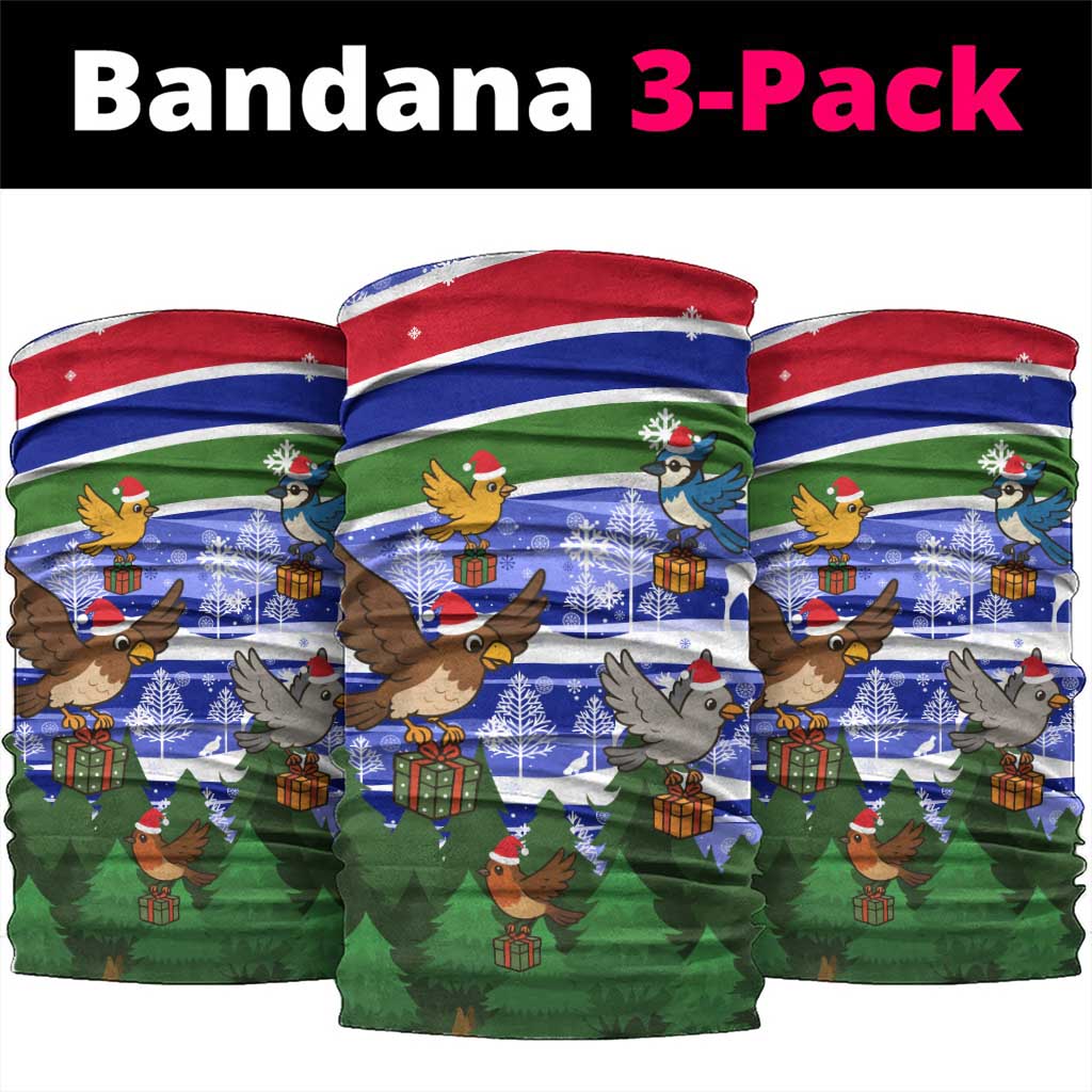 Gambia Christmas Neck Gaiter with Santa Birds Gift Boxes Forest Scene and Snowflake Pattern Design - Wonder Print Shop