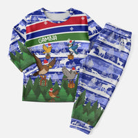Gambia Christmas Pajama Set with Santa Birds Gift Boxes Forest Scene and Snowflake Pattern Design - Wonder Print Shop