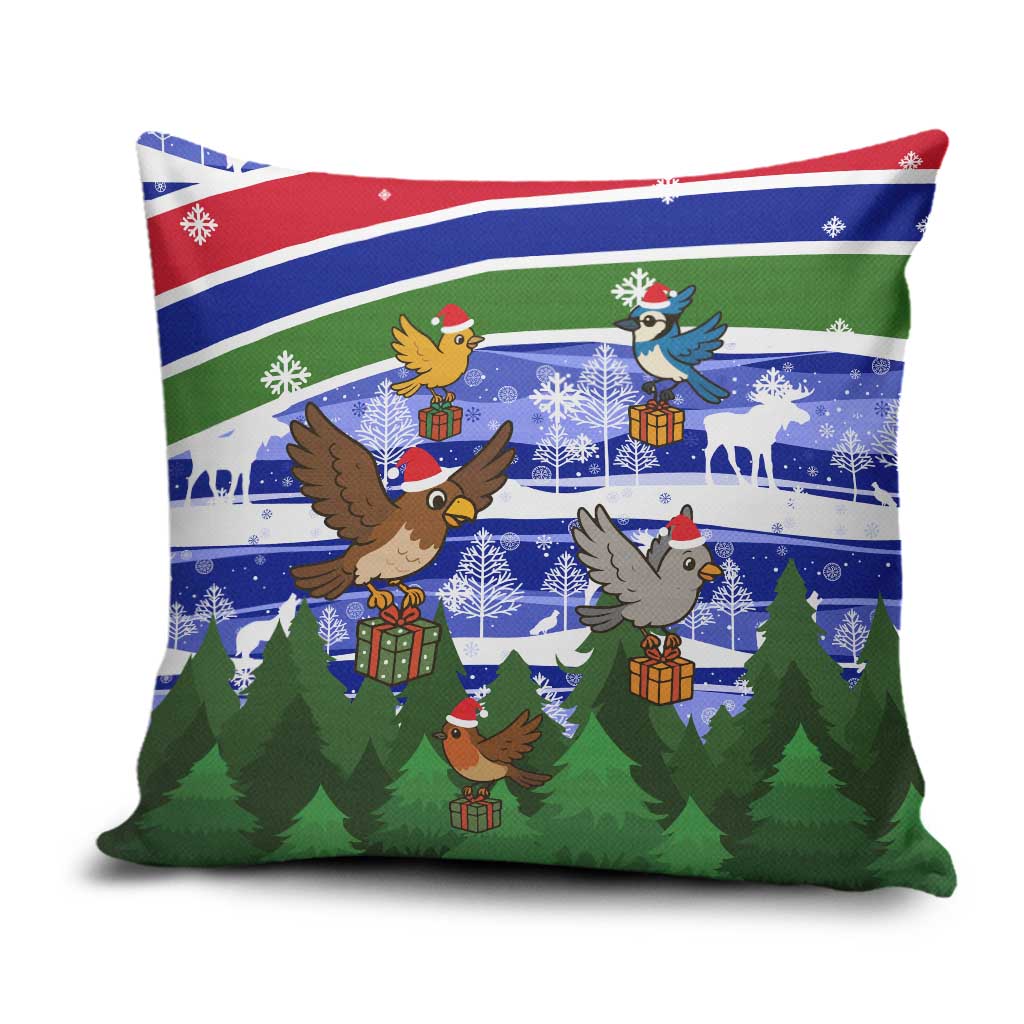 Gambia Christmas Pillow Cover with Santa Birds Gift Boxes Forest Scene and Snowflake Pattern Design - Wonder Print Shop