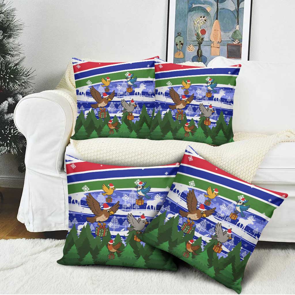 Gambia Christmas Pillow Cover with Santa Birds Gift Boxes Forest Scene and Snowflake Pattern Design - Wonder Print Shop