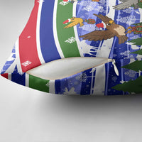 Gambia Christmas Pillow Cover with Santa Birds Gift Boxes Forest Scene and Snowflake Pattern Design - Wonder Print Shop