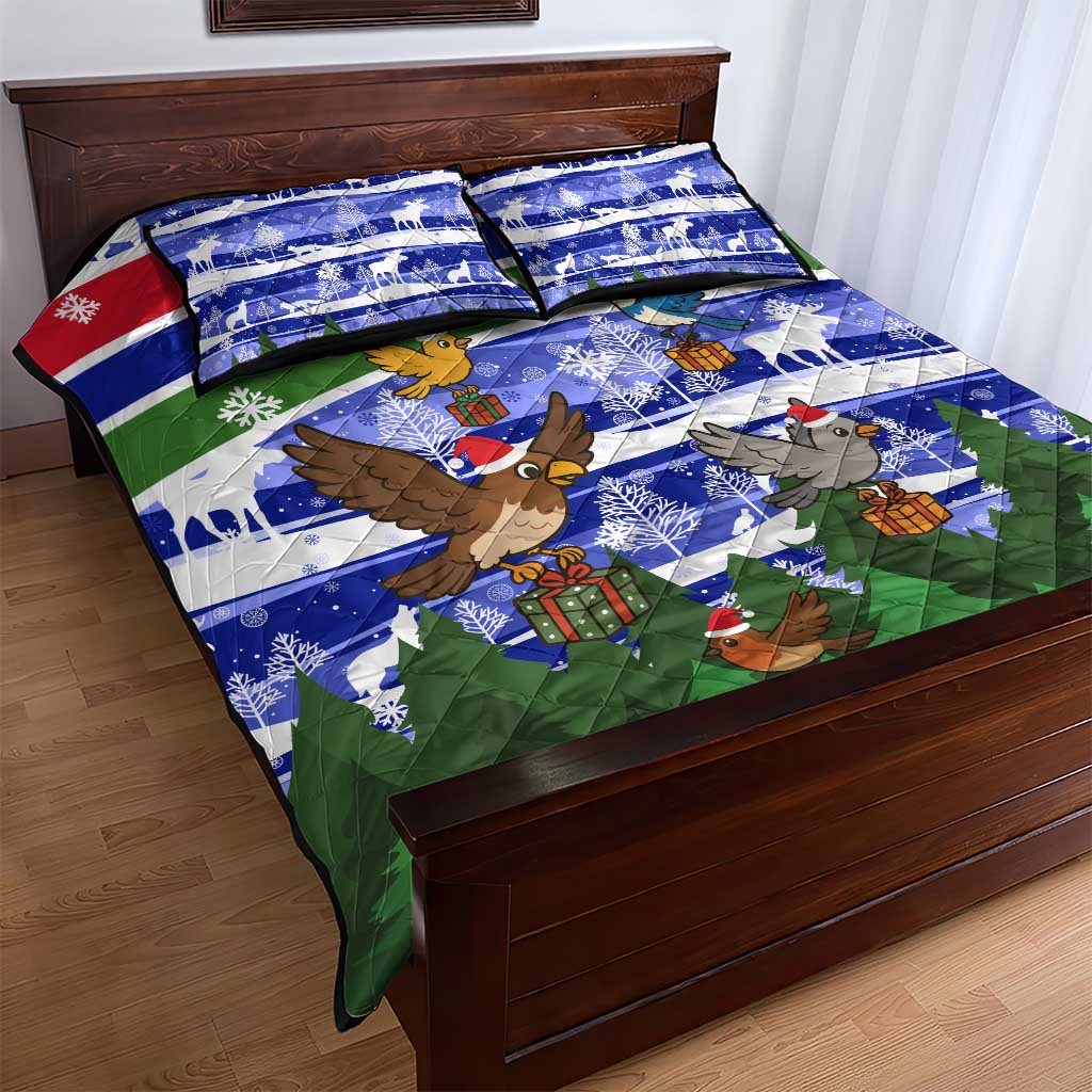 Gambia Christmas Quilt Bed Set with Santa Birds Gift Boxes Forest Scene and Snowflake Pattern Design - Wonder Print Shop