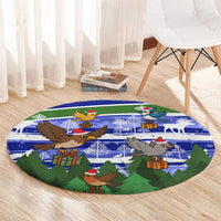 Gambia Christmas Round Carpet with Santa Birds Gift Boxes Forest Scene and Snowflake Pattern Design - Wonder Print Shop