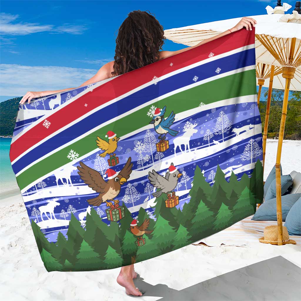 Gambia Christmas Sarong with Santa Birds Gift Boxes Forest Scene and Snowflake Pattern Design - Wonder Print Shop