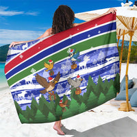 Gambia Christmas Sarong with Santa Birds Gift Boxes Forest Scene and Snowflake Pattern Design - Wonder Print Shop