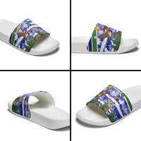 Gambia Christmas Slide Sandals with Santa Birds Gift Boxes Forest Scene and Snowflake Pattern Design - Wonder Print Shop