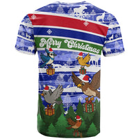 Gambia Christmas T Shirt with Santa Birds Gift Boxes Forest Scene and Snowflake Pattern Design - Wonder Print Shop