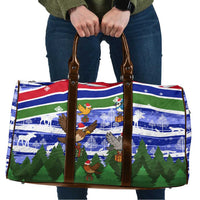 Gambia Christmas Travel Bag with Santa Birds Gift Boxes Forest Scene and Snowflake Pattern Design - Wonder Print Shop
