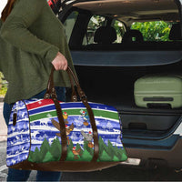 Gambia Christmas Travel Bag with Santa Birds Gift Boxes Forest Scene and Snowflake Pattern Design - Wonder Print Shop