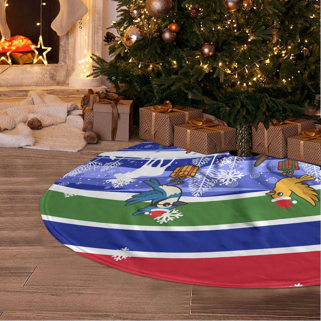Gambia Christmas Tree Skirt with Santa Birds Gift Boxes Forest Scene and Snowflake Pattern Design - Wonder Print Shop