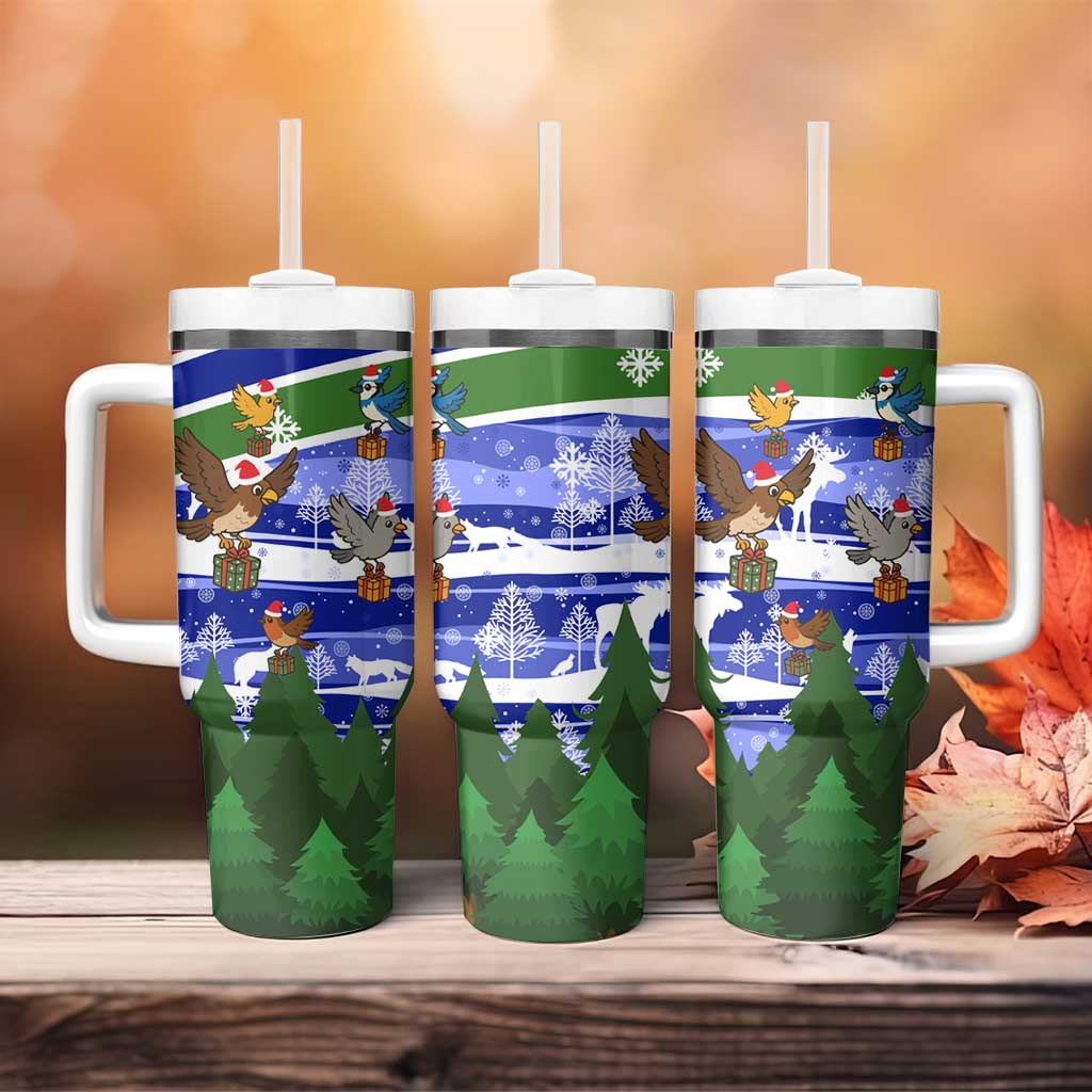 Gambia Christmas Tumbler With Handle with Santa Birds Gift Boxes Forest Scene and Snowflake Pattern Design - Wonder Print Shop