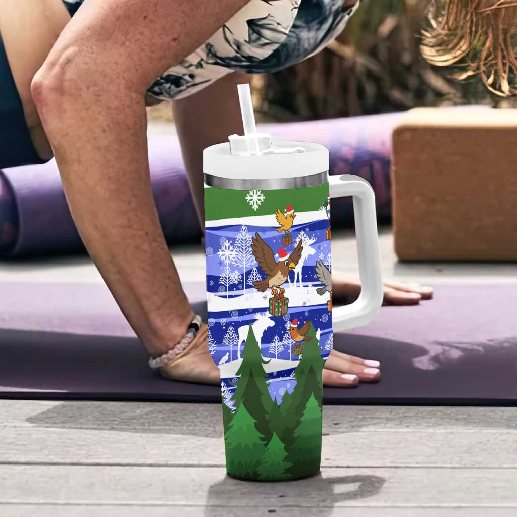 Gambia Christmas Tumbler With Handle with Santa Birds Gift Boxes Forest Scene and Snowflake Pattern Design - Wonder Print Shop