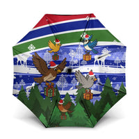 Gambia Christmas Umbrella with Santa Birds Gift Boxes Forest Scene and Snowflake Pattern Design - Wonder Print Shop