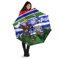 Gambia Christmas Umbrella with Santa Birds Gift Boxes Forest Scene and Snowflake Pattern Design - Wonder Print Shop