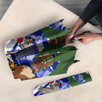 Gambia Christmas Umbrella with Santa Birds Gift Boxes Forest Scene and Snowflake Pattern Design - Wonder Print Shop